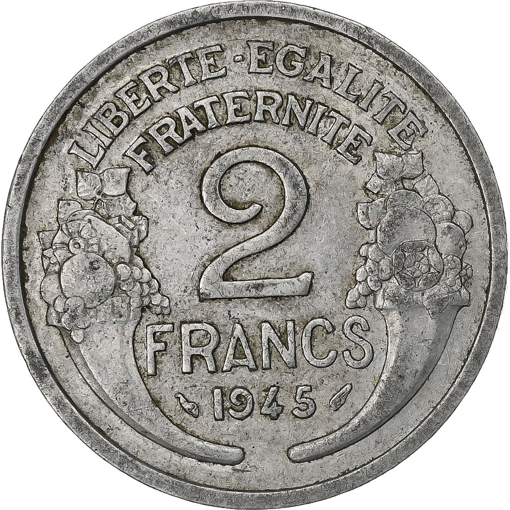 França, 2 Francs, Morlon, 1945, Paris, Alumínio, EF(40-45), KM:886a.1