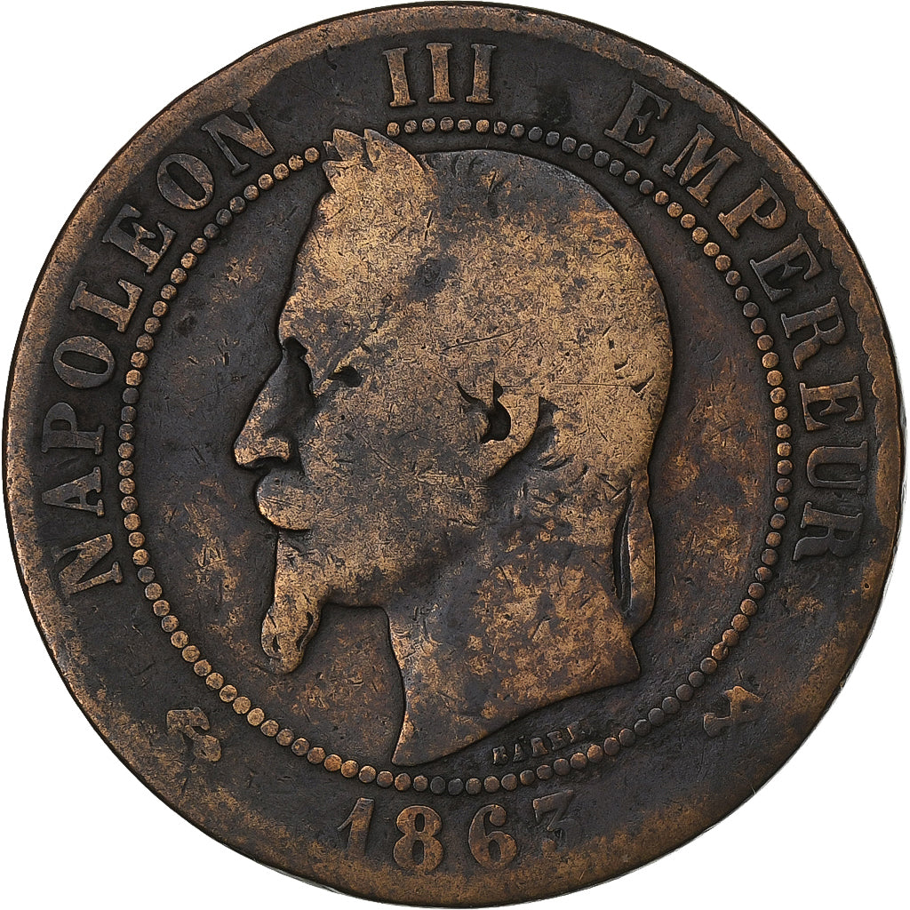 France, Napoleon III, 10 Centimes, Napoléon III, 1863, Bordeaux, Bronze