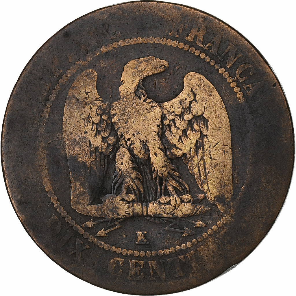 France, Napoleon III, 10 Centimes, Napoléon III, 1863, Bordeaux, Bronze