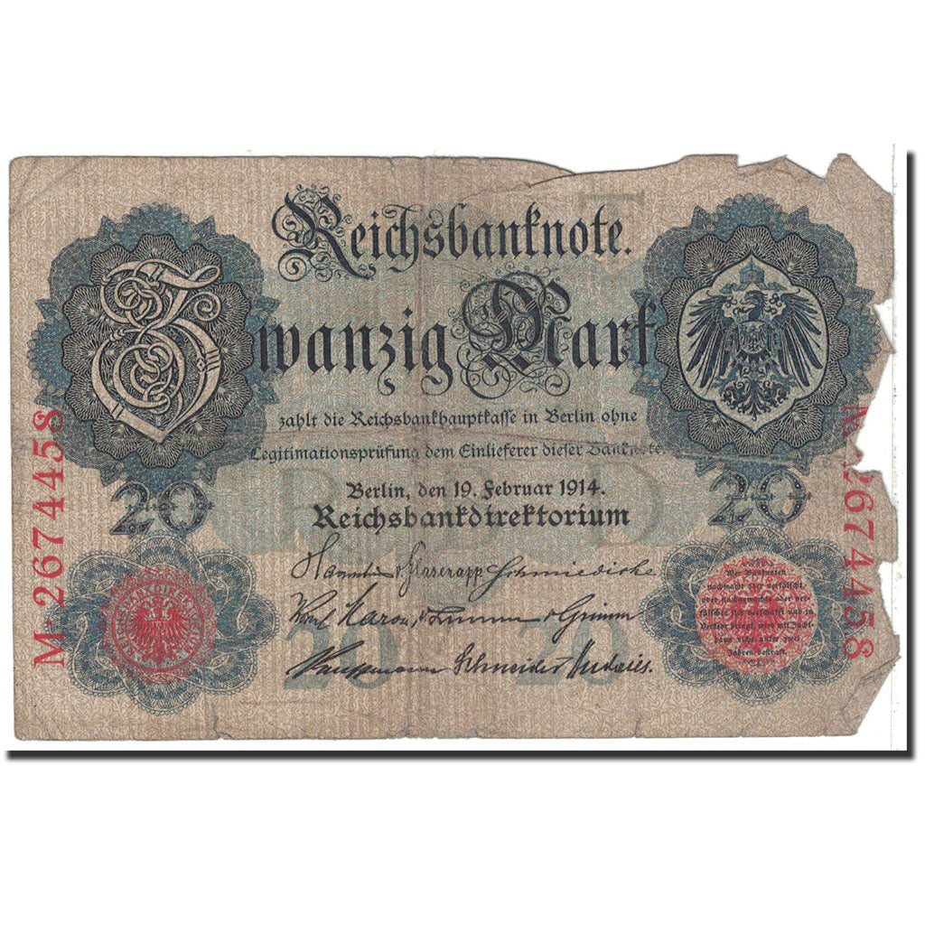 Banknote, Germany, 20 Mark, 1914, 1914-02-19, KM:46b, VG(8-10)