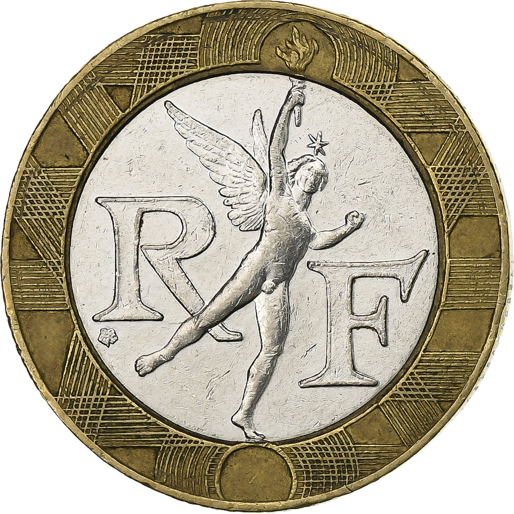 Frankreich, 10 Francs, Génie, 1991, Paris, Bi-Metallic, SS+, KM:964.1