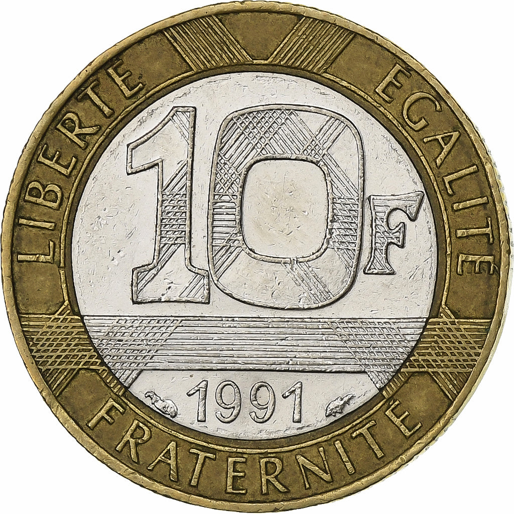 Frankreich, 10 Francs, Génie, 1991, Paris, Bi-Metallic, SS+, KM:964.1