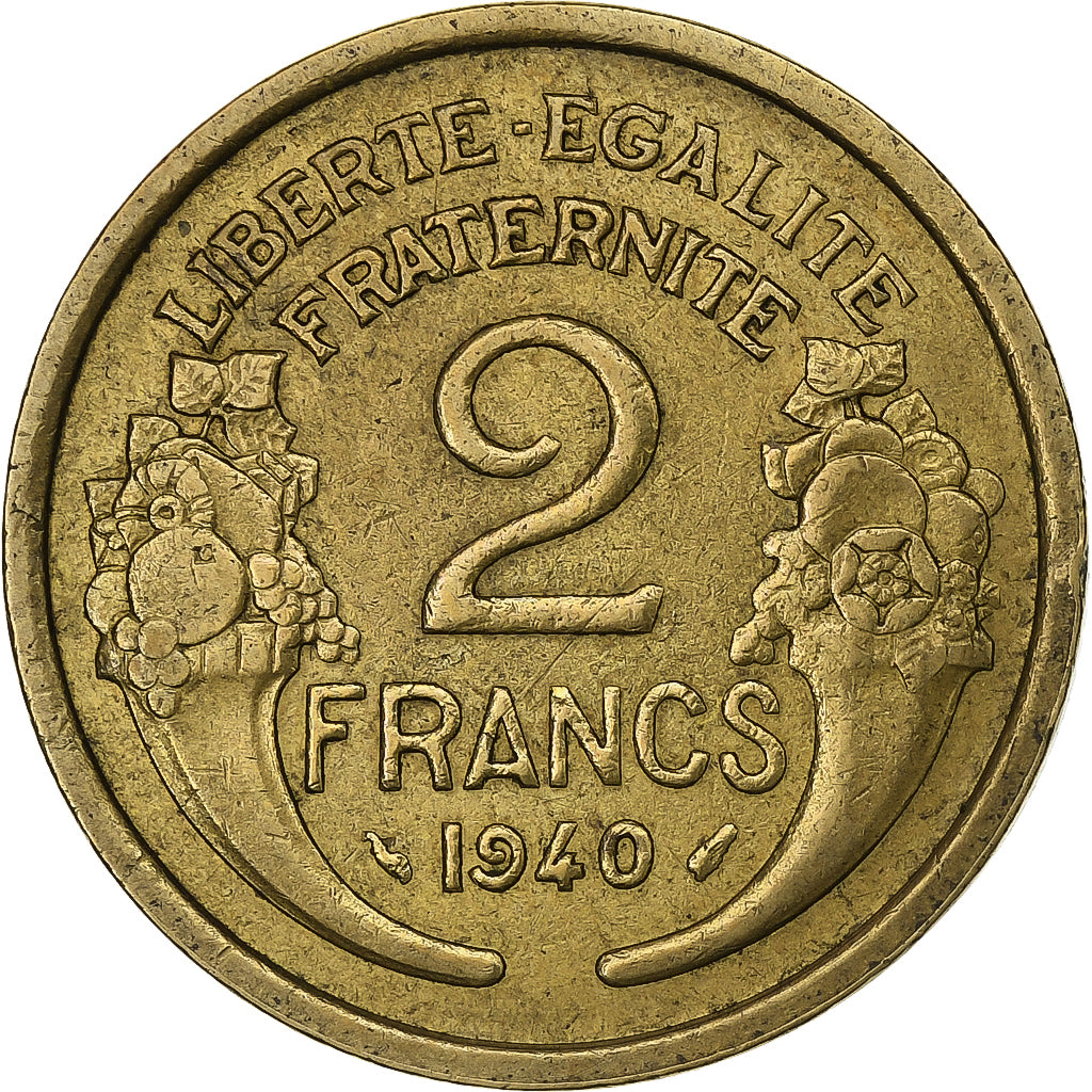 França, 2 Francs, Morlon, 1940, Paris, Alumínio-Bronze, AU(50-53), KM:886