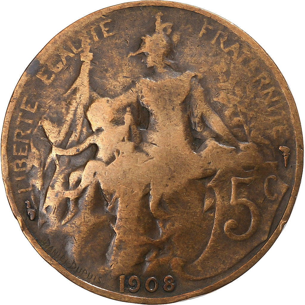 Francia, 5 Centimes, Dupuis, 1908, Paris, Bronce, BC, Le Franc:F.118, KM:842
