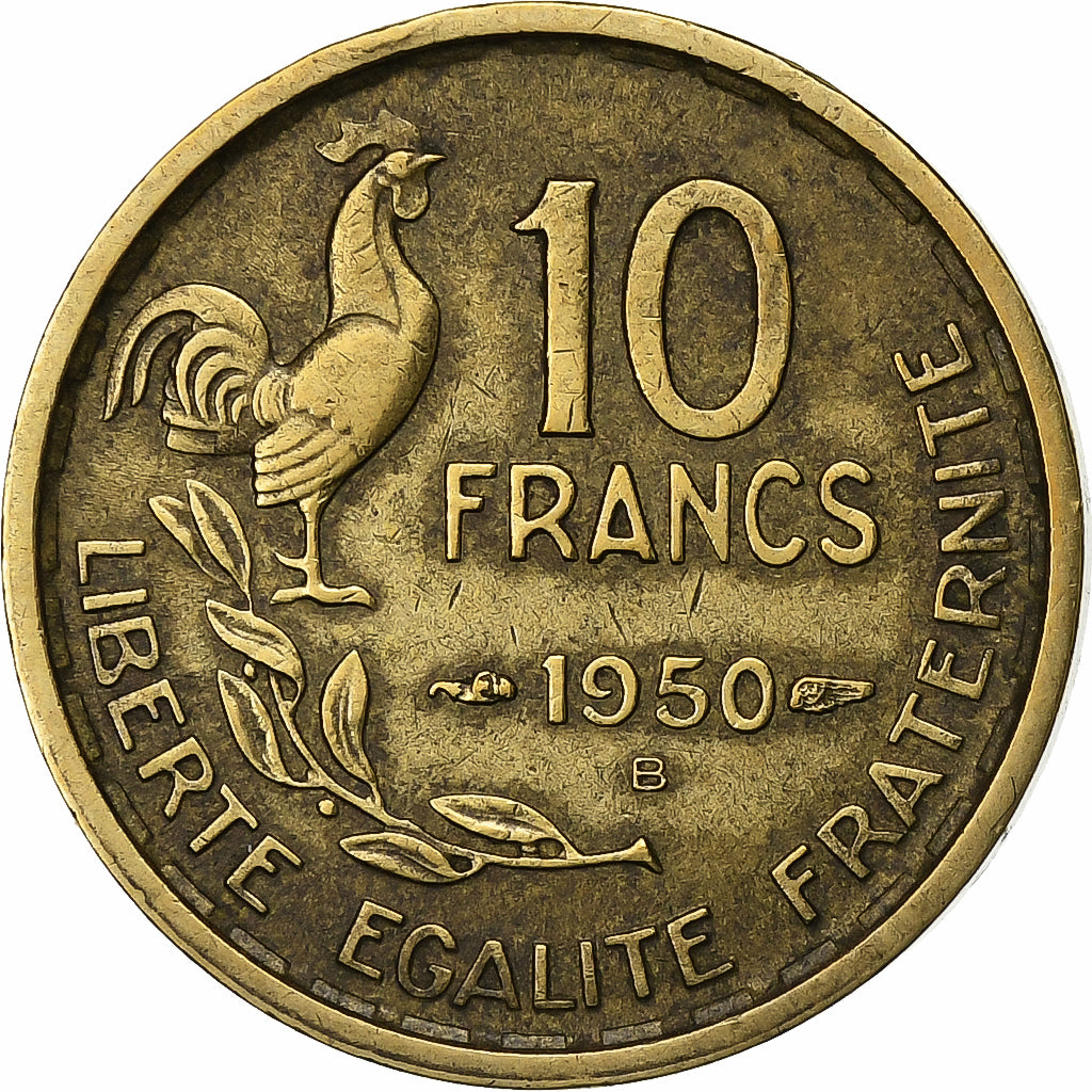 Francja, 10 Francs, Guiraud, 1950, Beaumont le Roger, Aluminium-Brąz