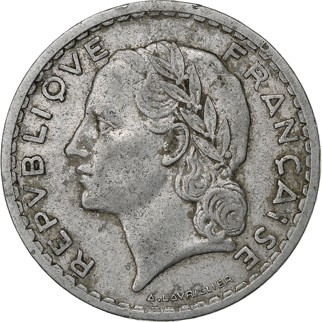 França, 5 Francs, Lavrillier, 1949, Beaumont - Le Roger, Alumínio, EF(40-45)