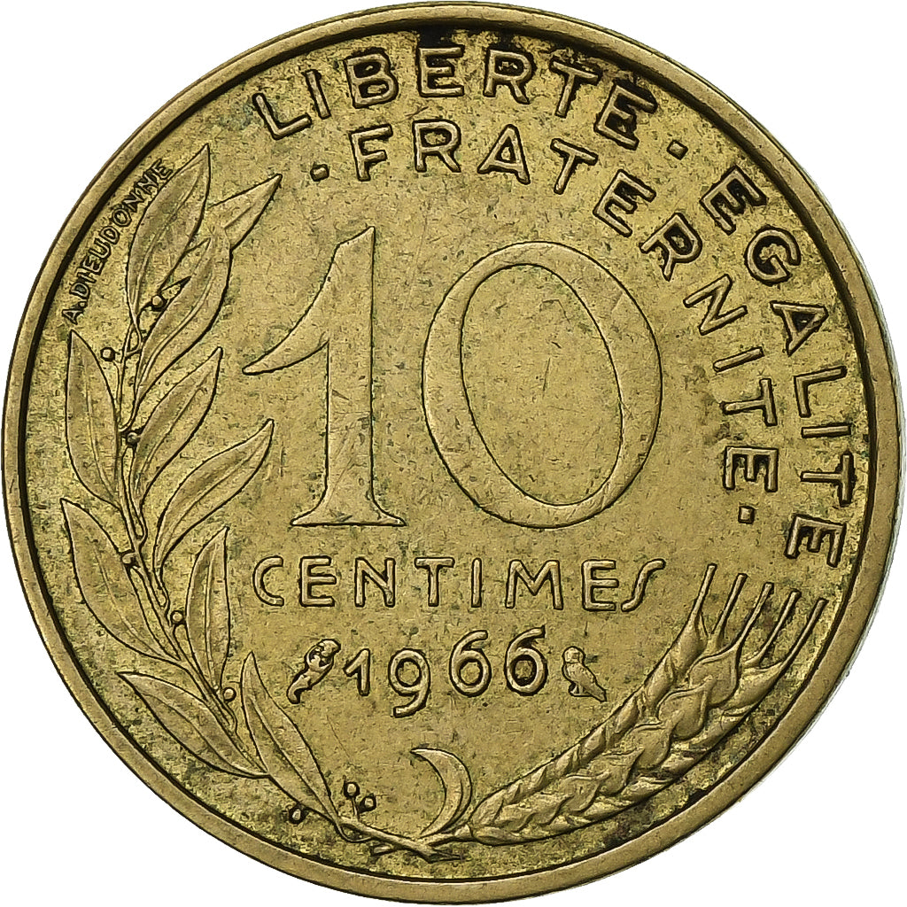 Francja, 10 Centimes, Marianne, 1966, Paris, Aluminium-Brąz, EF(40-45)