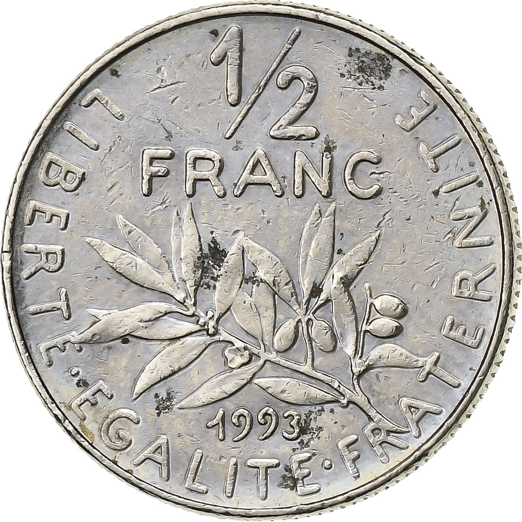 Frankrijk, 1/2 Franc, Semeuse, 1993, Paris, Nickel, ZF+, Gadoury:429, KM:931.1