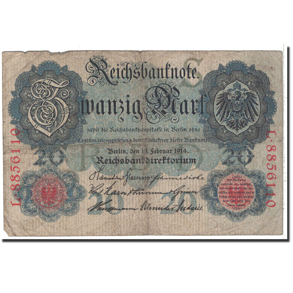 Banknote, Germany, 20 Mark, 1914, 1914-02-19, KM:46b, VF(20-25)