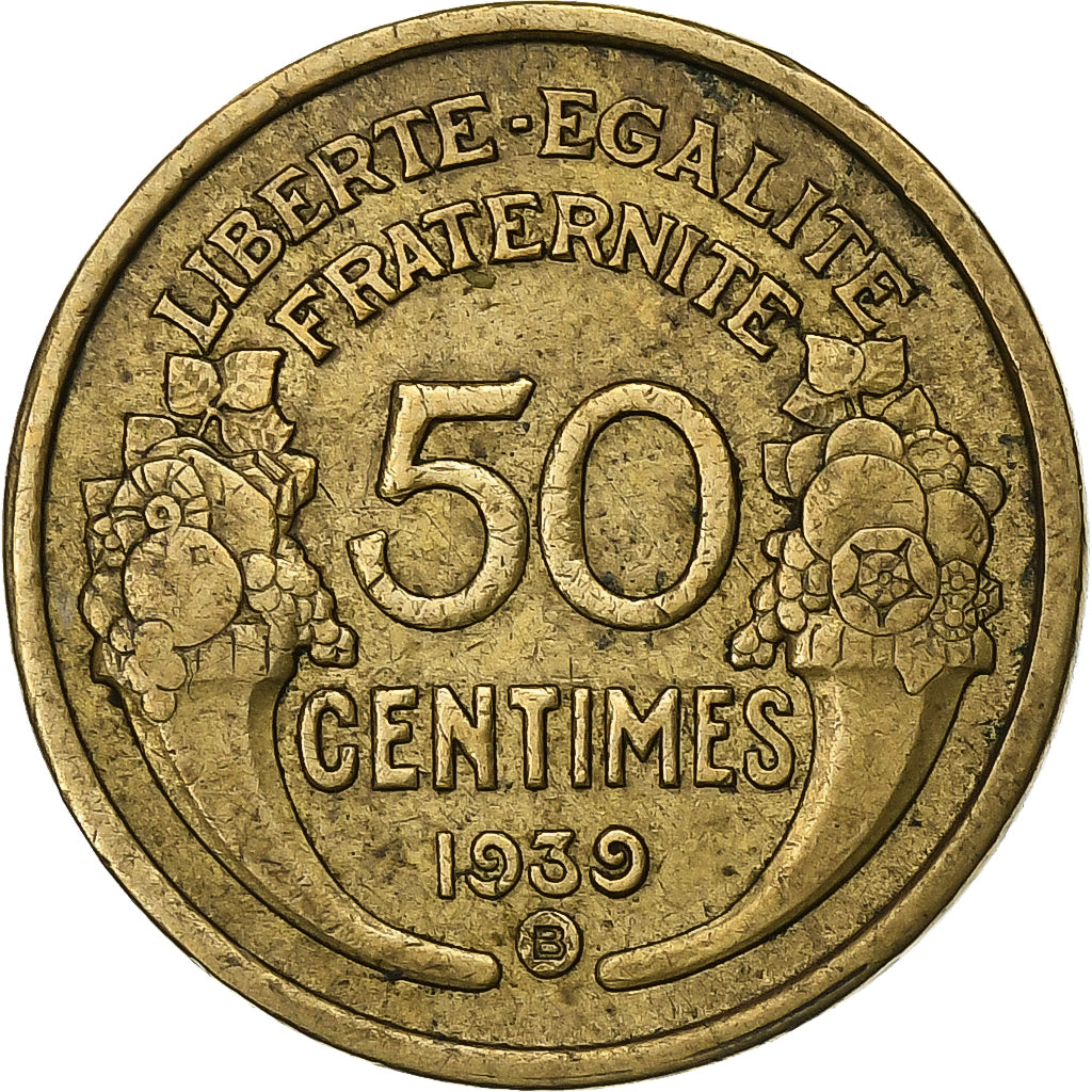 France, 50 Centimes, Morlon, 1939, Brussels, Aluminum-Bronze, EF(40-45)