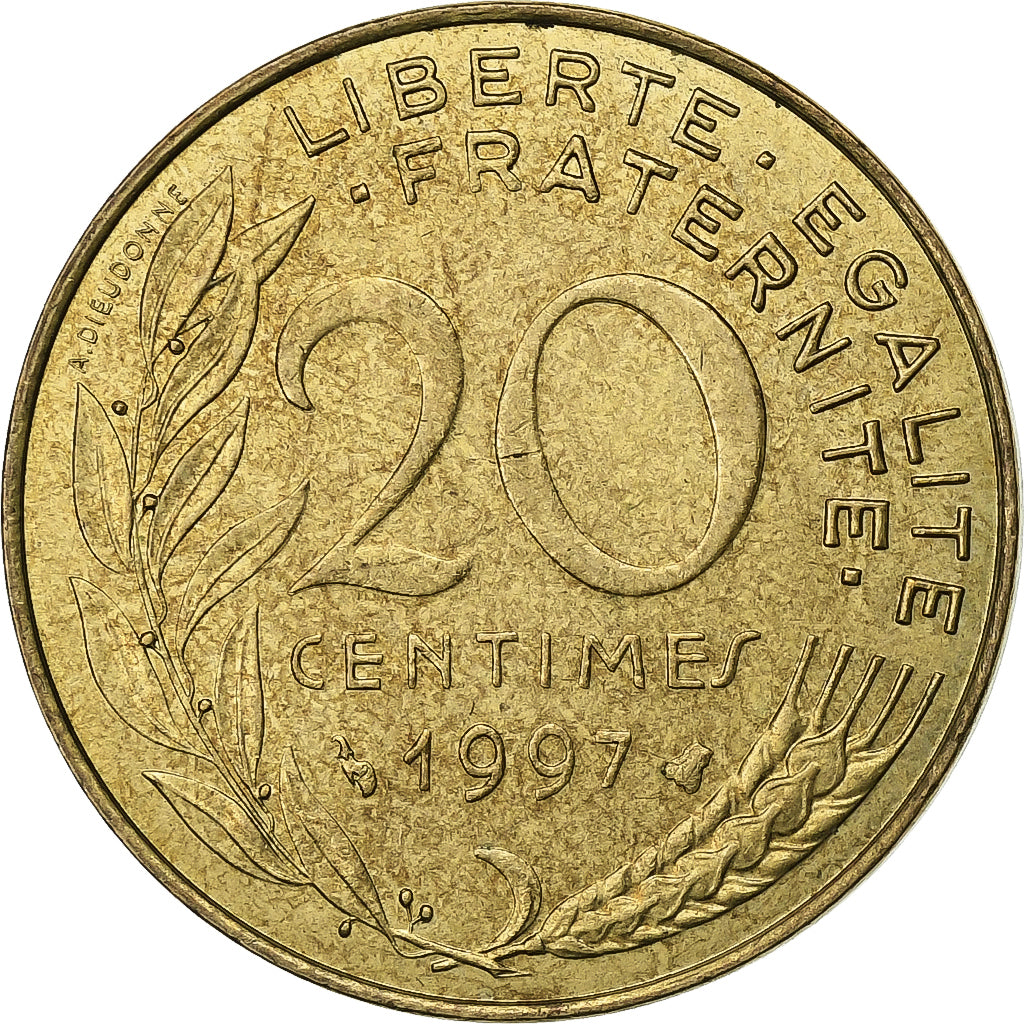 Frankrijk, 20 Centimes, Marianne, 1997, Paris, Aluminum-Bronze, ZF+