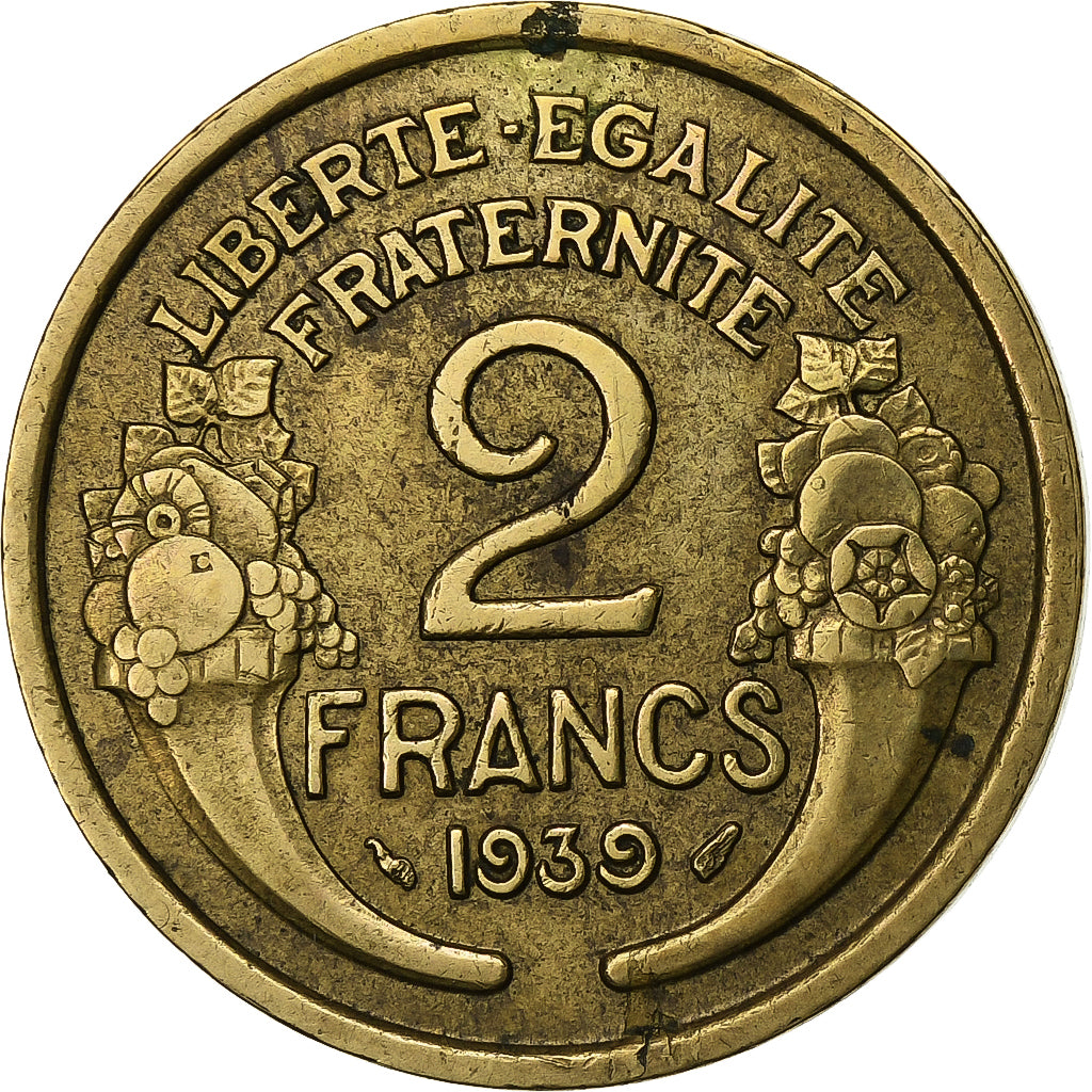 France, 2 Francs, Morlon, 1939, Paris, Aluminum-Bronze, EF(40-45), Gadoury:535