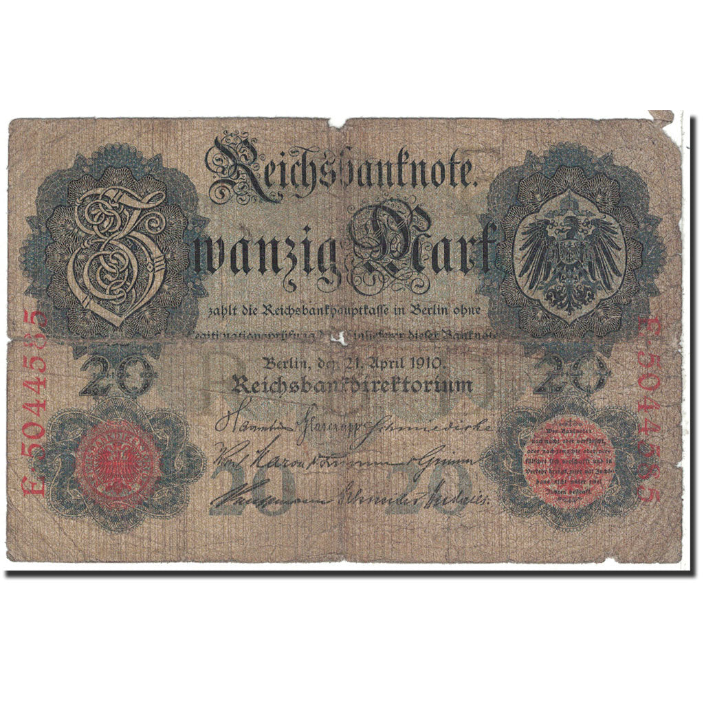 Banknote, Germany, 20 Mark, 1910, 1910-04-21, KM:40b, VG(8-10)
