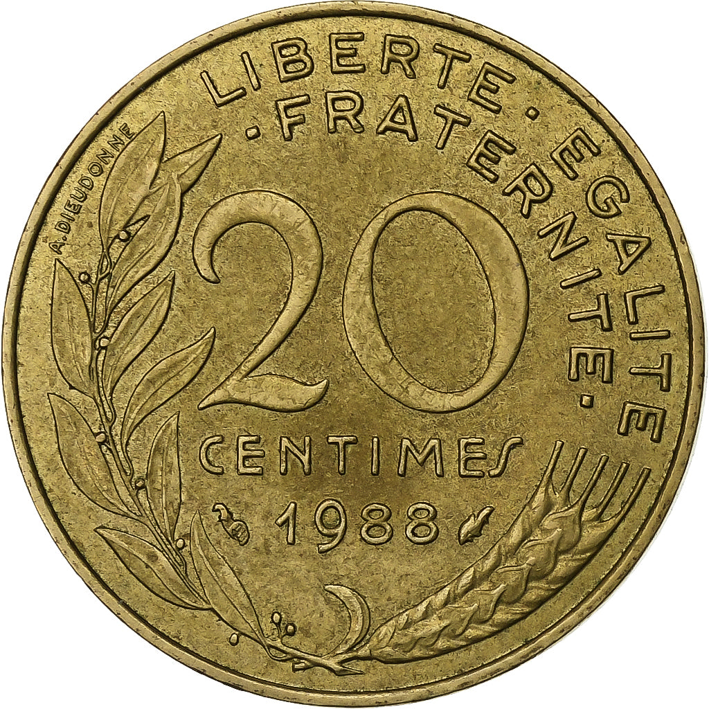 Frankrijk, 20 Centimes, Marianne, 1988, Paris, Aluminum-Bronze, ZF+