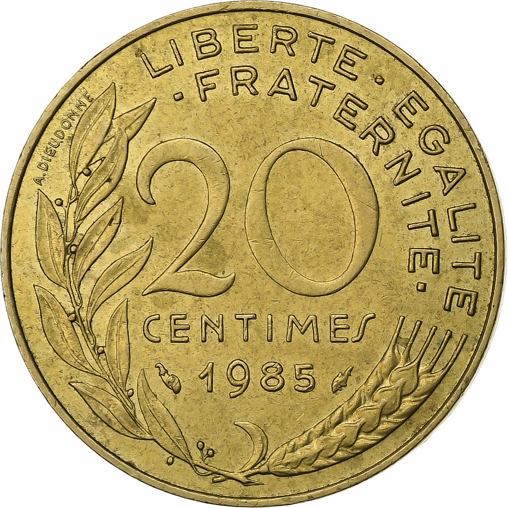 France, 20 Centimes, Marianne, 1985, Paris, Aluminum-Bronze, AU(55-58)