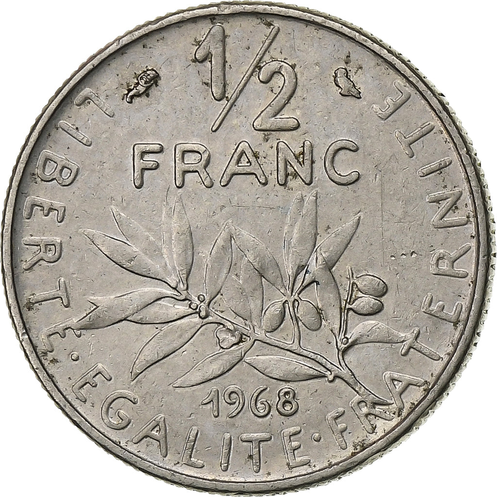 Frankreich, 1/2 Franc, Semeuse, 1968, Paris, Nickel, SS+, Gadoury:429, KM:931.1