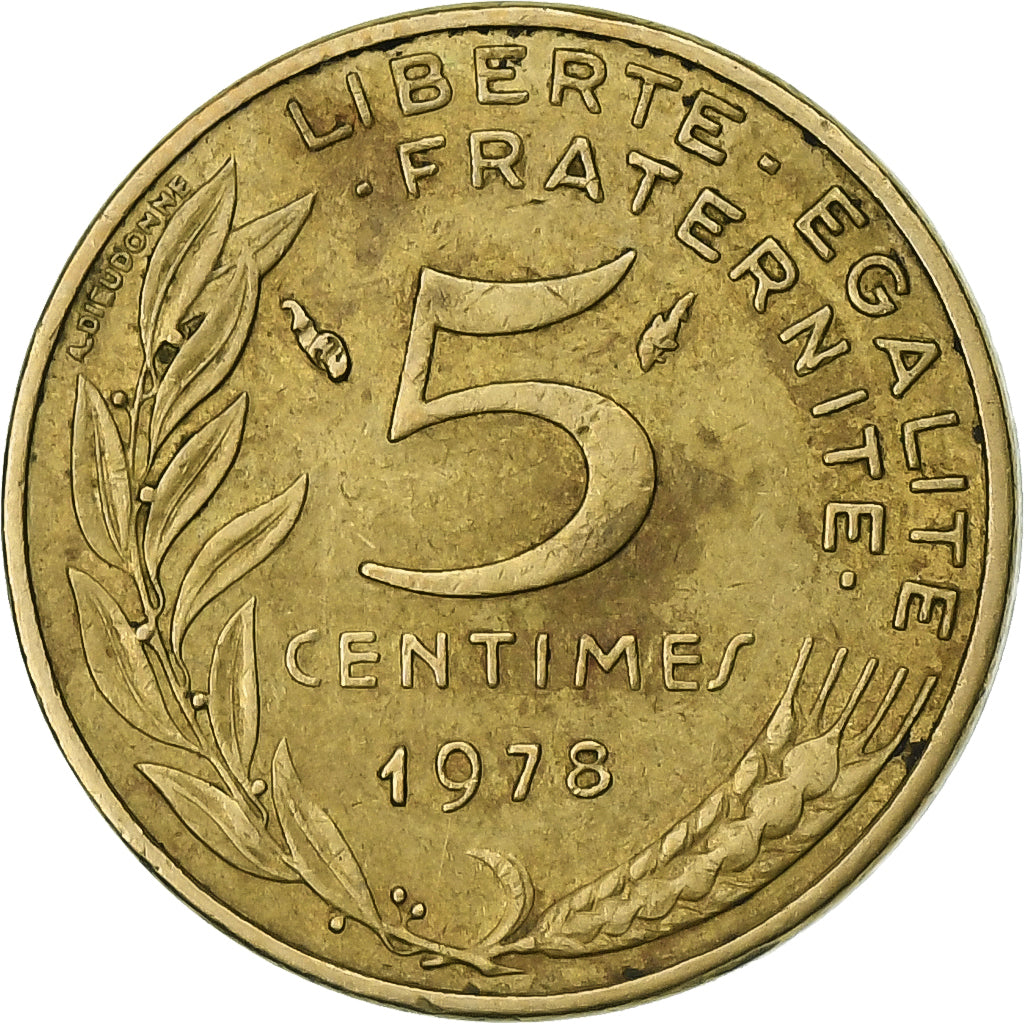 França, 5 Centimes, Marianne, 1978, Paris, Alumínio-Bronze, AU(50-53)