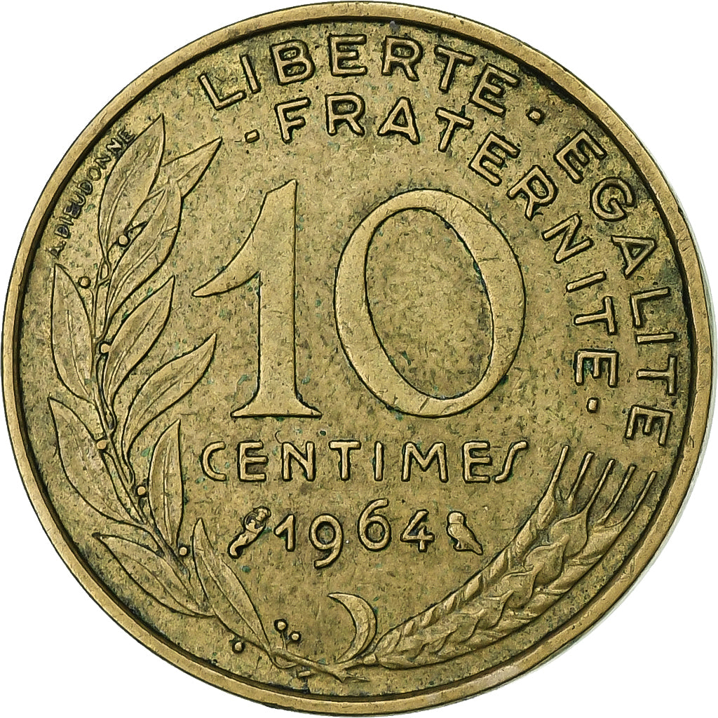 Francja, 10 Centimes, Marianne, 1964, Paris, Aluminium-Brąz, VF(30-35)