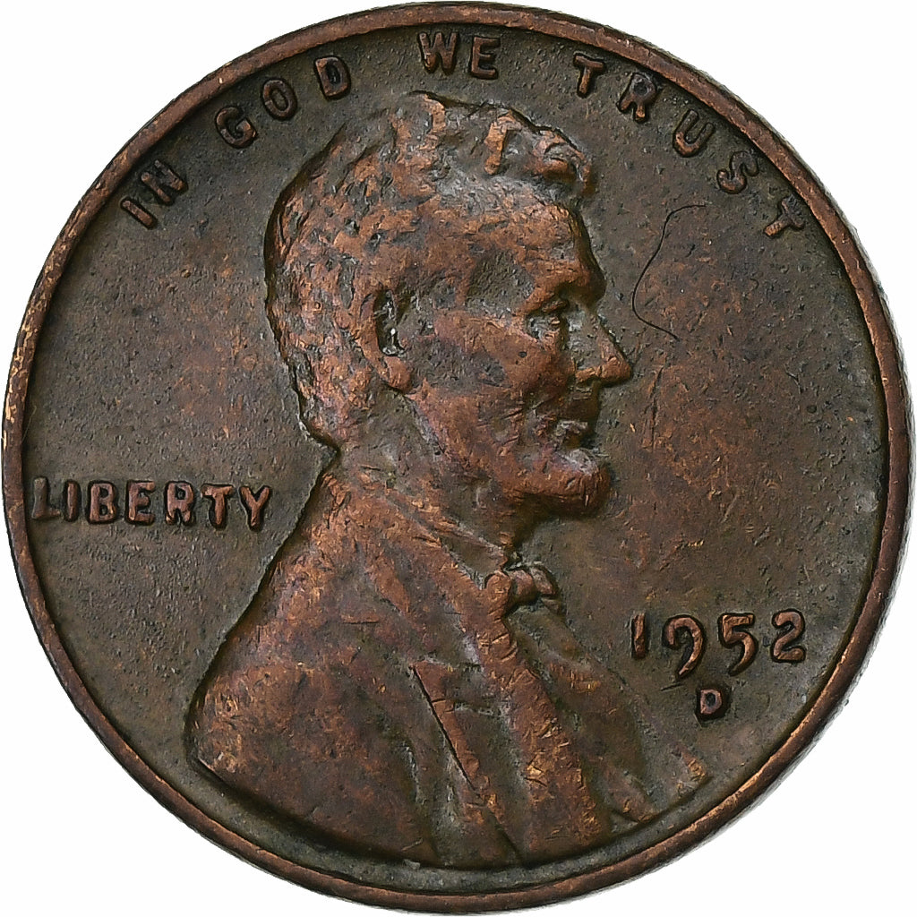 Estados Unidos da América, Cent, Lincoln Cent, 1952, U.S. Mint, Latão