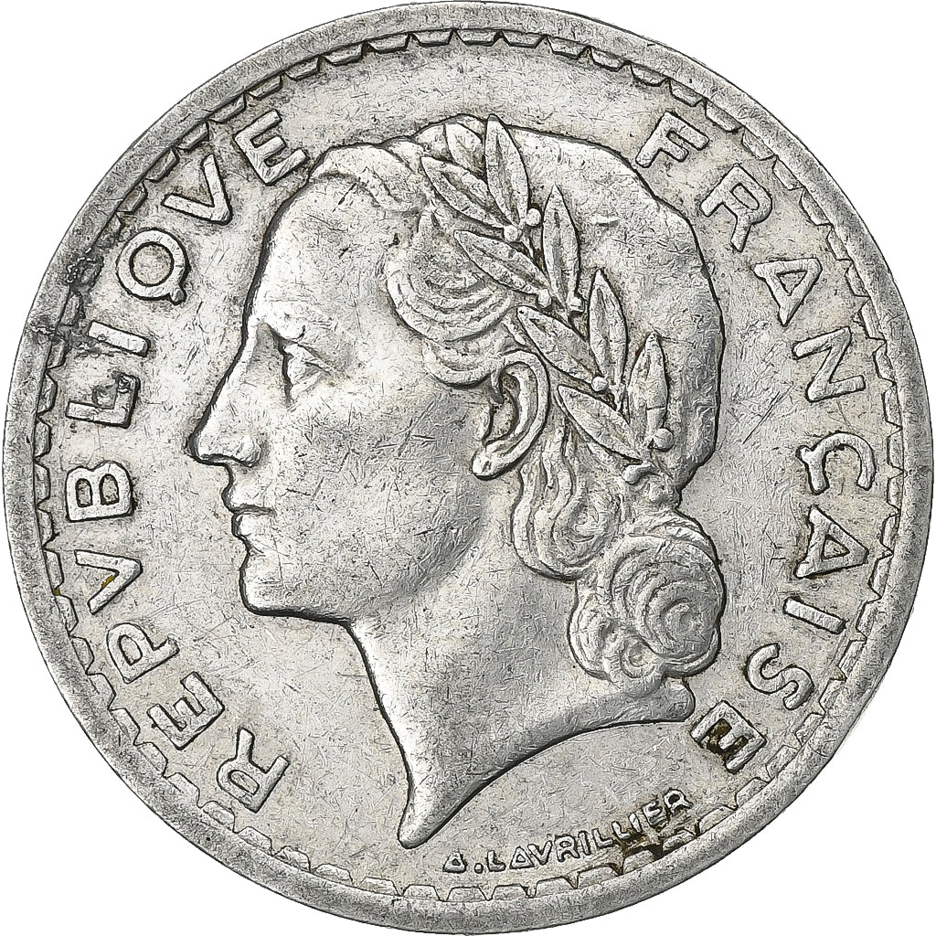 Francia, 5 Francs, 1945, Paris, Alluminio, MB, KM:888b.1
