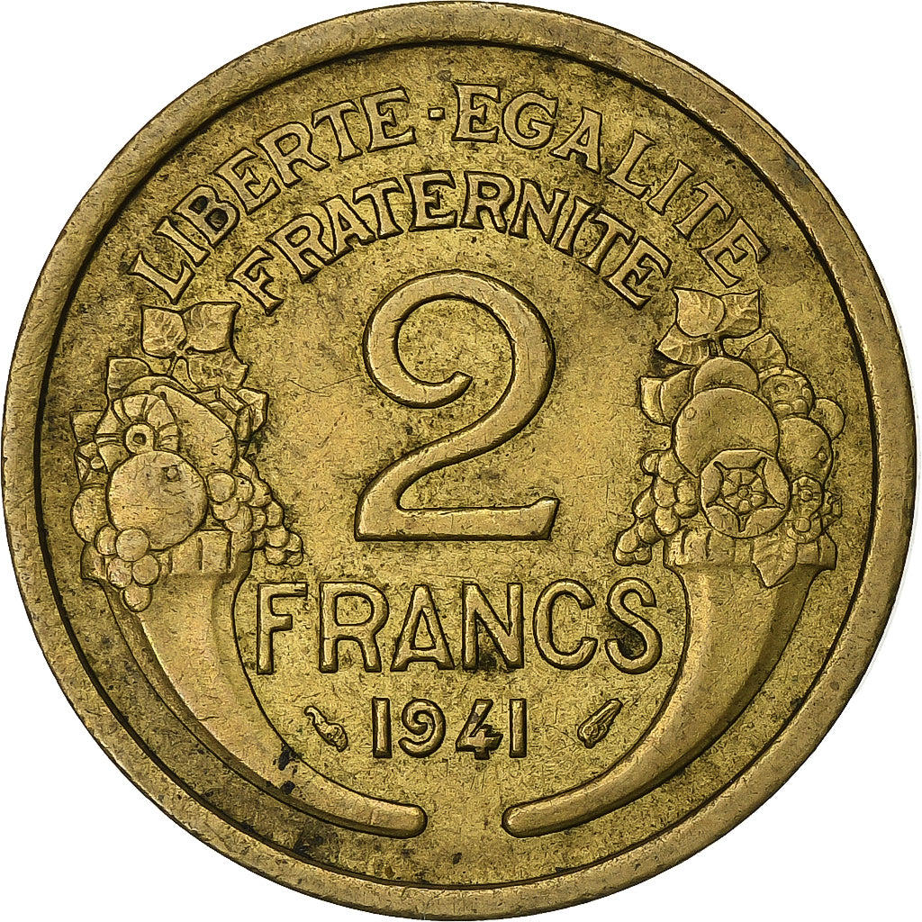 Frankrijk, 2 Francs, Morlon, 1941, Paris, Aluminum-Bronze, ZF, Gadoury:535a