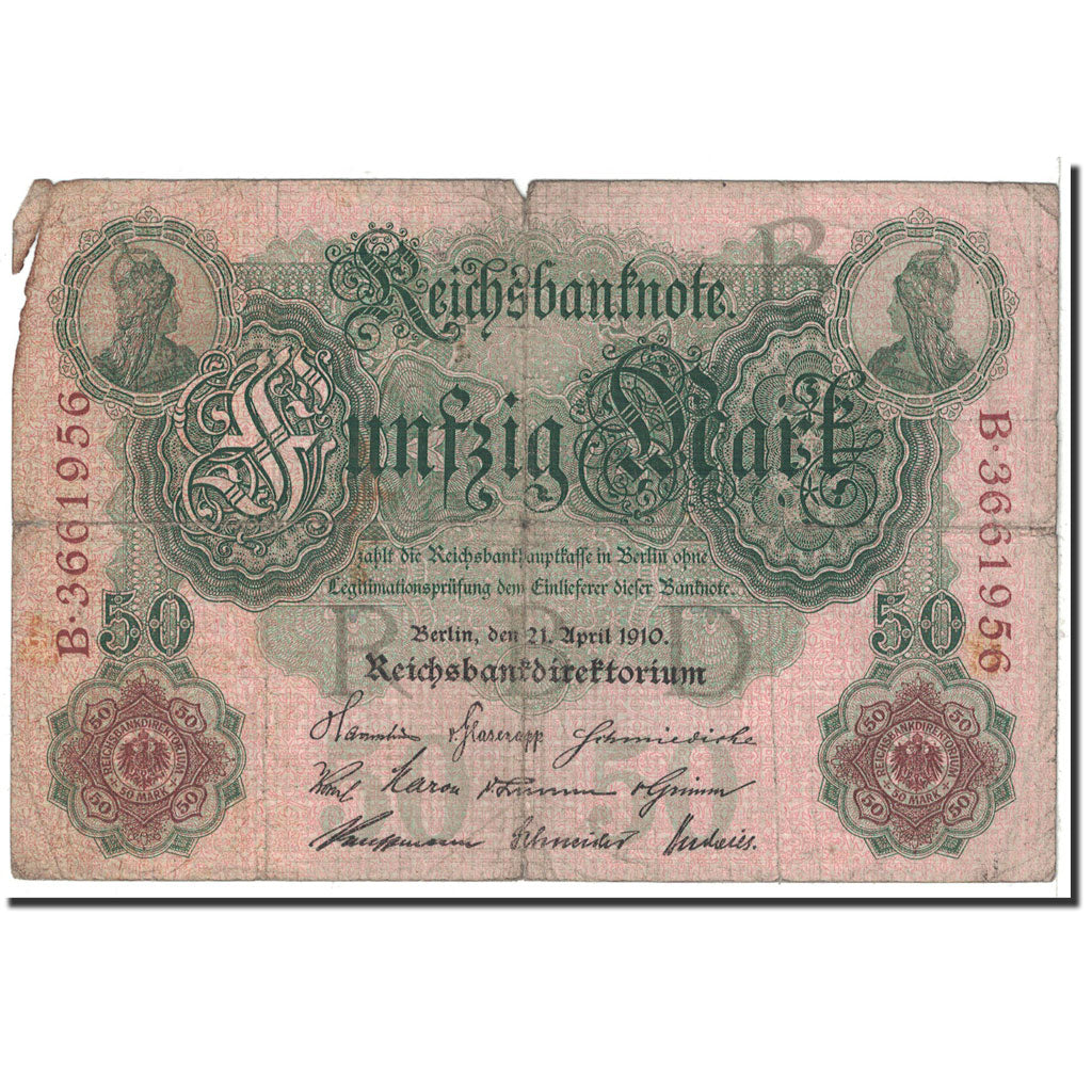 Banknote, Germany, 50 Mark, 1910, 1910-04-21, KM:41, VG(8-10)