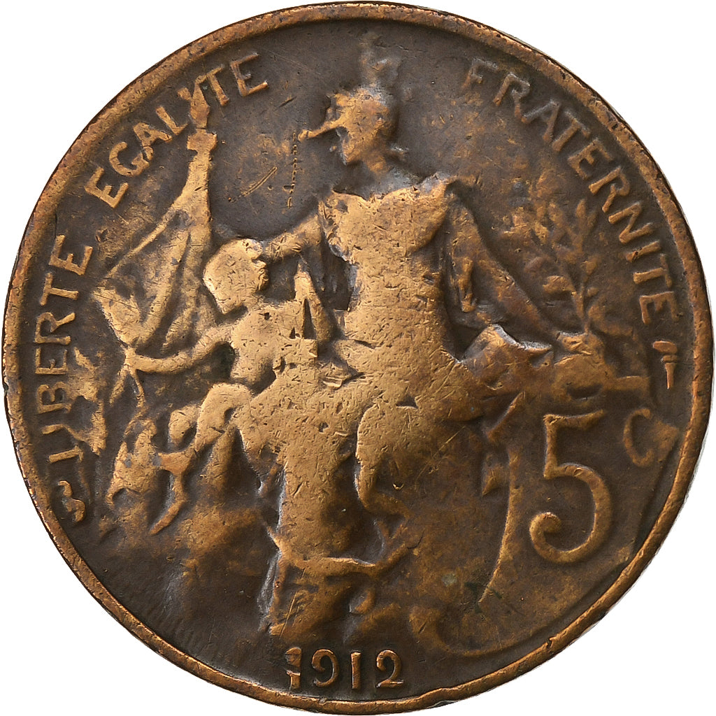 França, 5 Centimes, Dupuis, 1912, Paris, Bronze, VF(20-25), KM:842