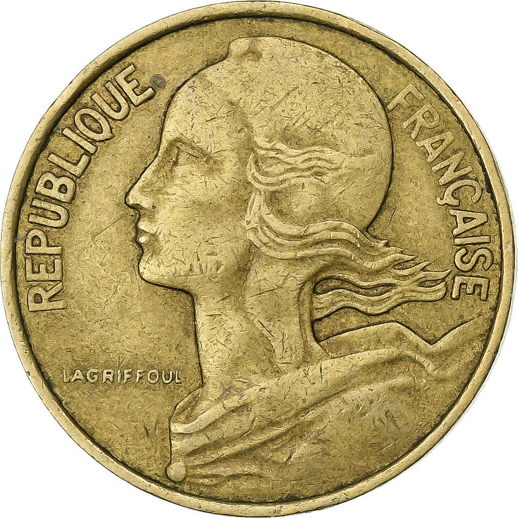 Francja, 10 Centimes, Marianne, 1976, Paris, Aluminium-Brąz, EF(40-45)