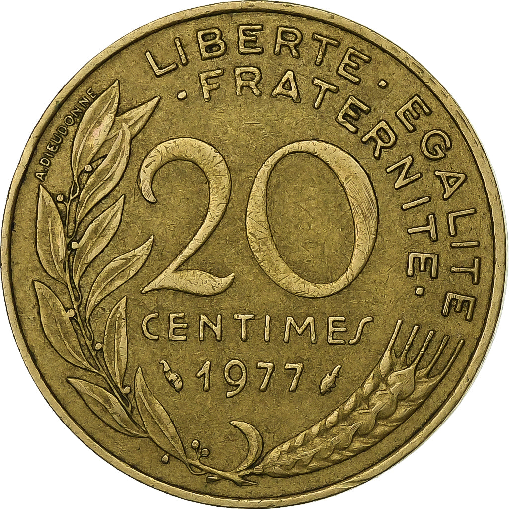 Francia, 20 Centimes, Marianne, 1977, Paris, Alluminio-bronzo, BB, Gadoury:332