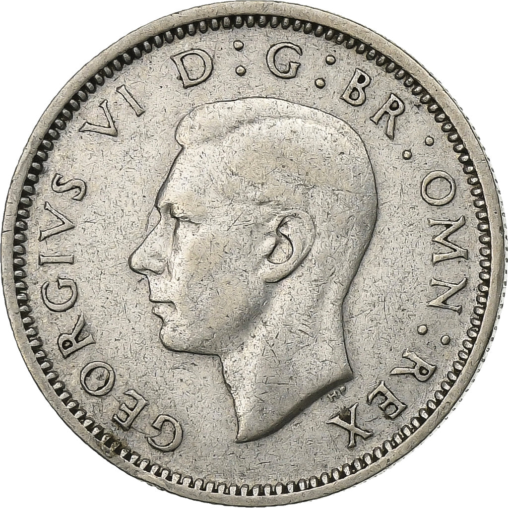 Gran Bretagna, George VI, 6 Pence, 1945, Argento, BB+, KM:852