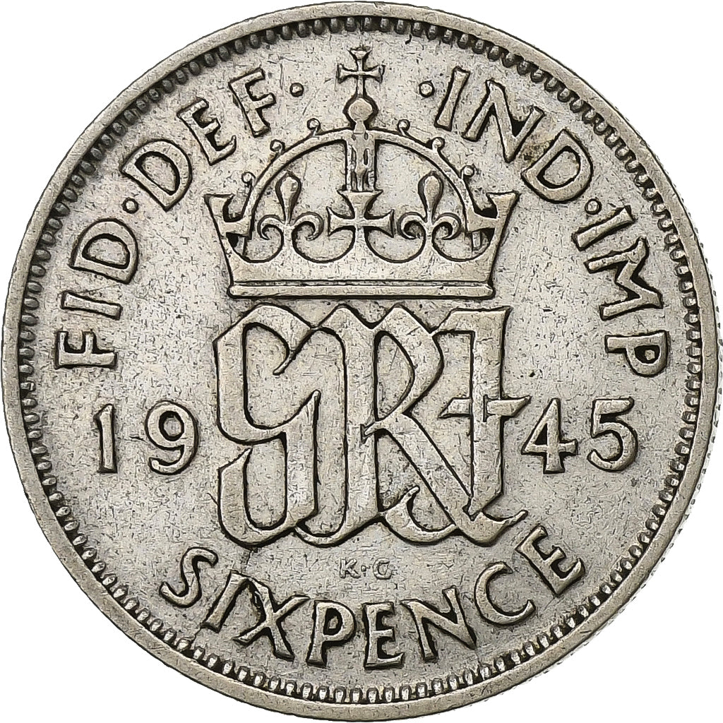 Gran Bretagna, George VI, 6 Pence, 1945, Argento, BB+, KM:852