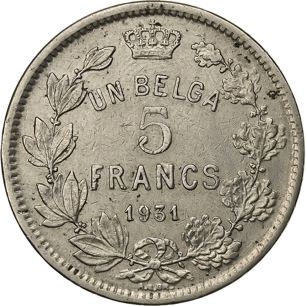 Bélgica, 5 Francs, 5 Frank, 1931, Níquel, MBC, KM:97.1