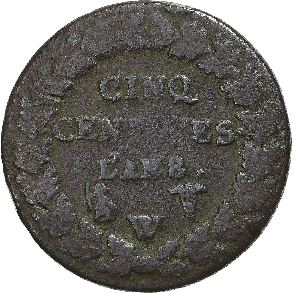Frankrijk, 5 Centimes, Dupré, AN 8, Lille, Bronzen, ZG, Gadoury:126a, KM:640.11