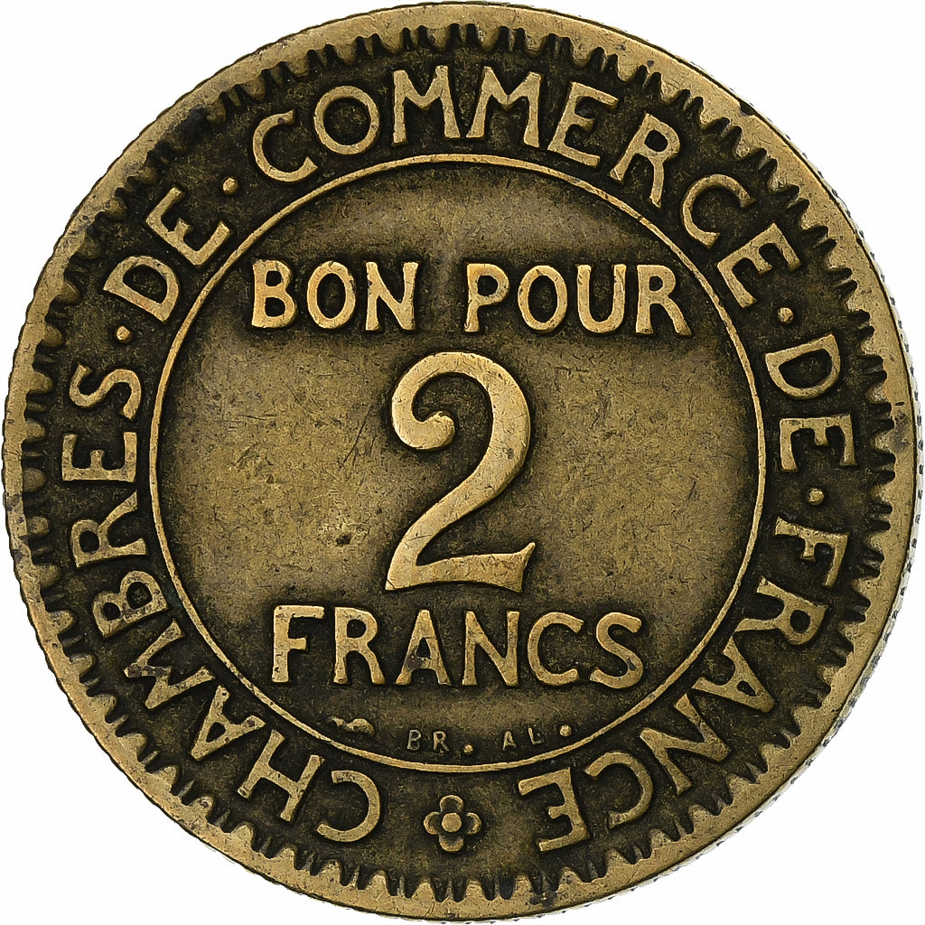 Francia, 2 Francs, Chambre de commerce, 1923, Paris, Aluminio - bronce, BC+