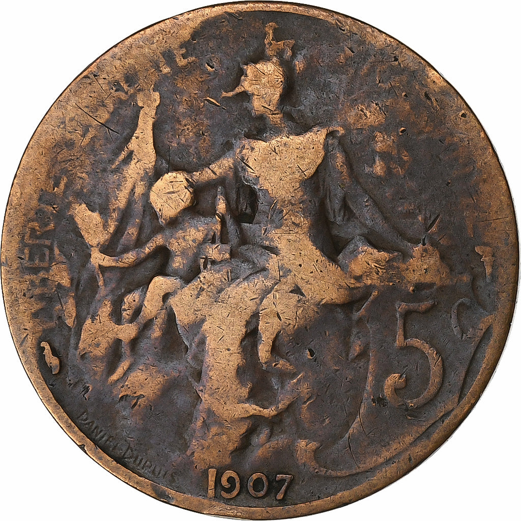 Francja, 5 Centimes, Dupuis, 1907, Paris, Brązowy, F(12-15), Gadoury:165