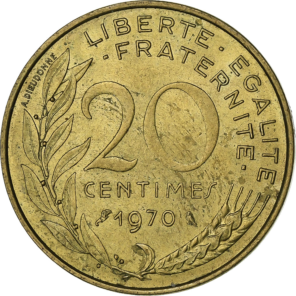 Francia, 20 Centimes, Marianne, 1970, Paris, Alluminio-bronzo, BB+, Gadoury:332
