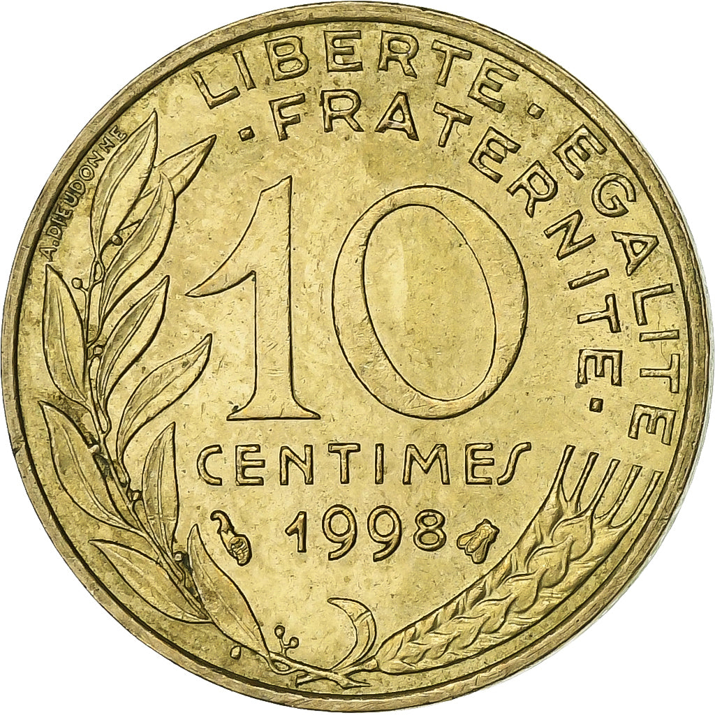 Francia, 10 Centimes, Marianne, 1998, Paris, Alluminio-bronzo, BB+, Gadoury:293