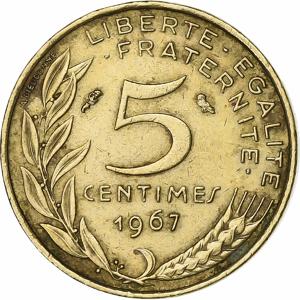 França, 5 Centimes, Marianne, 1967, Paris, Alumínio-Bronze, EF(40-45)