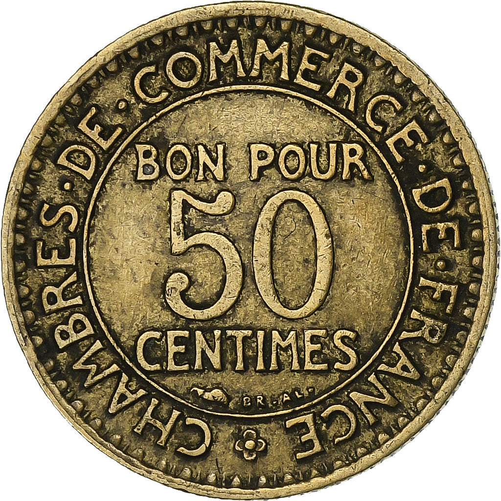 France, 50 Centimes, Chambre de commerce, 1928, Paris, Aluminum-Bronze