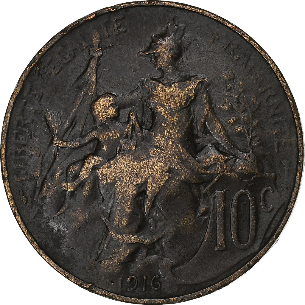 France, 10 Centimes, Dupuis, 1916, Paris, Bronze, VF(20-25), Gadoury:277, KM:843