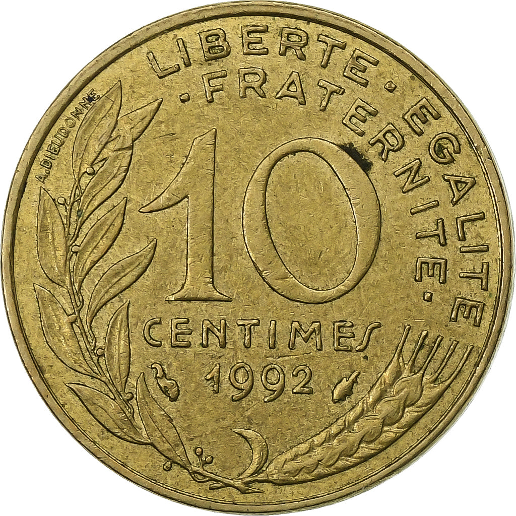 France, 10 Centimes, Marianne, 1992, Paris, Aluminum-Bronze, EF(40-45)