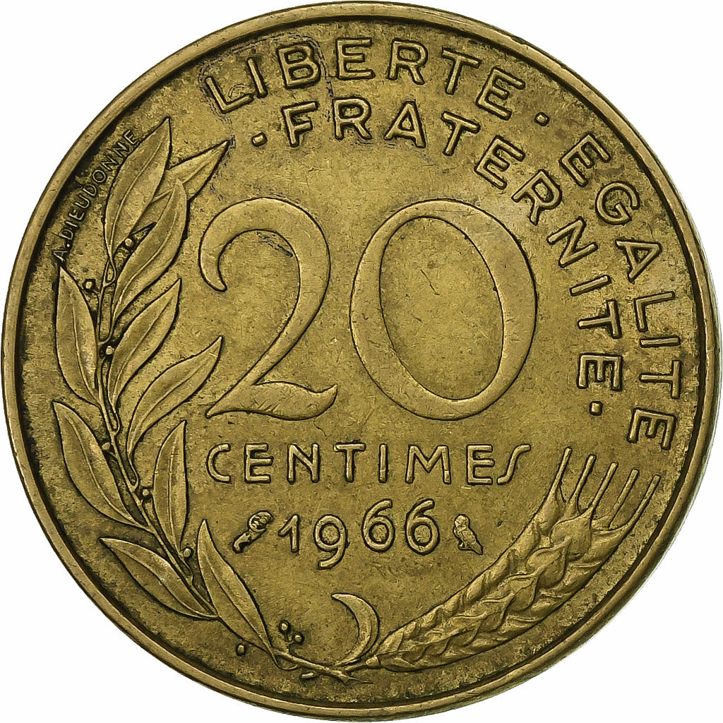 Francia, 20 Centimes, Marianne, 1966, Paris, Aluminio - bronce, MBC