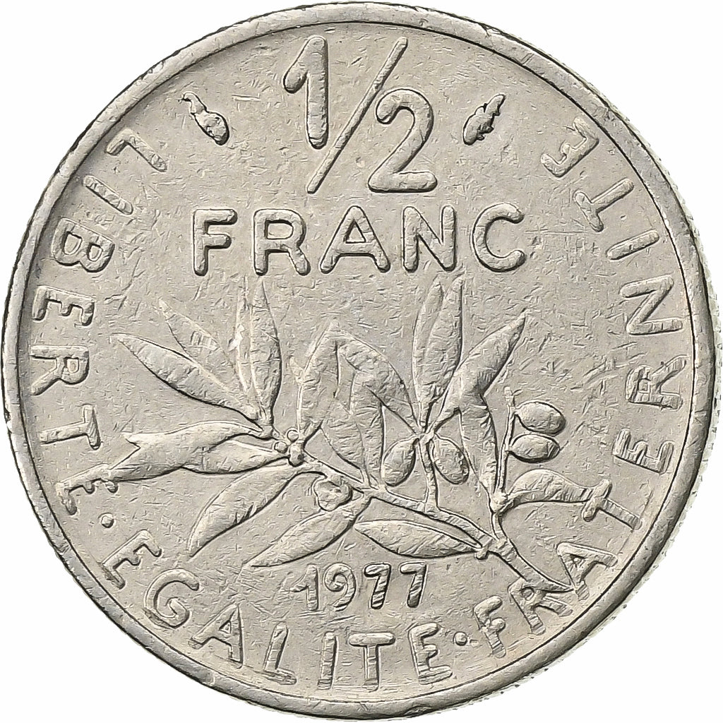 France, 1/2 Franc, Semeuse, 1977, Paris, Nickel, AU(50-53), Gadoury:429