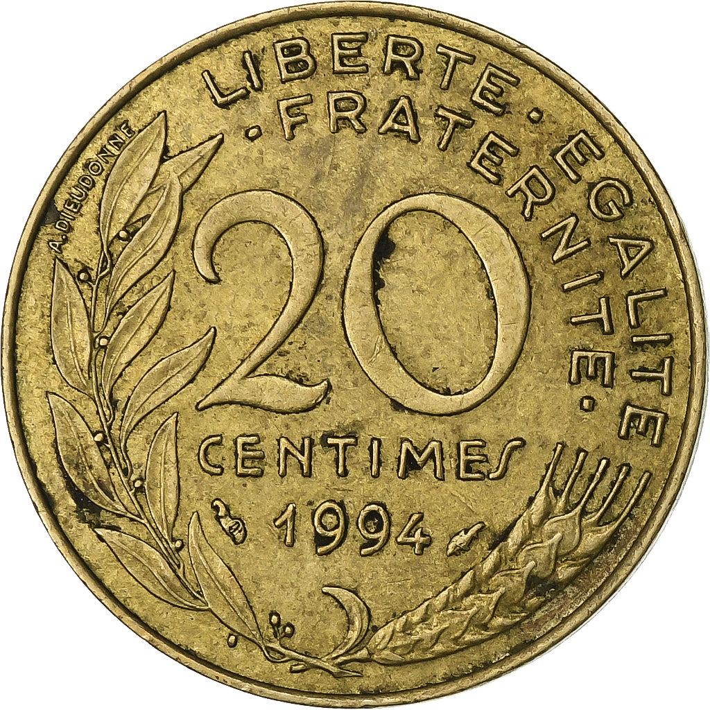 Frankreich, 20 Centimes, Marianne, 1994, Paris, Aluminum-Bronze, SS, Le