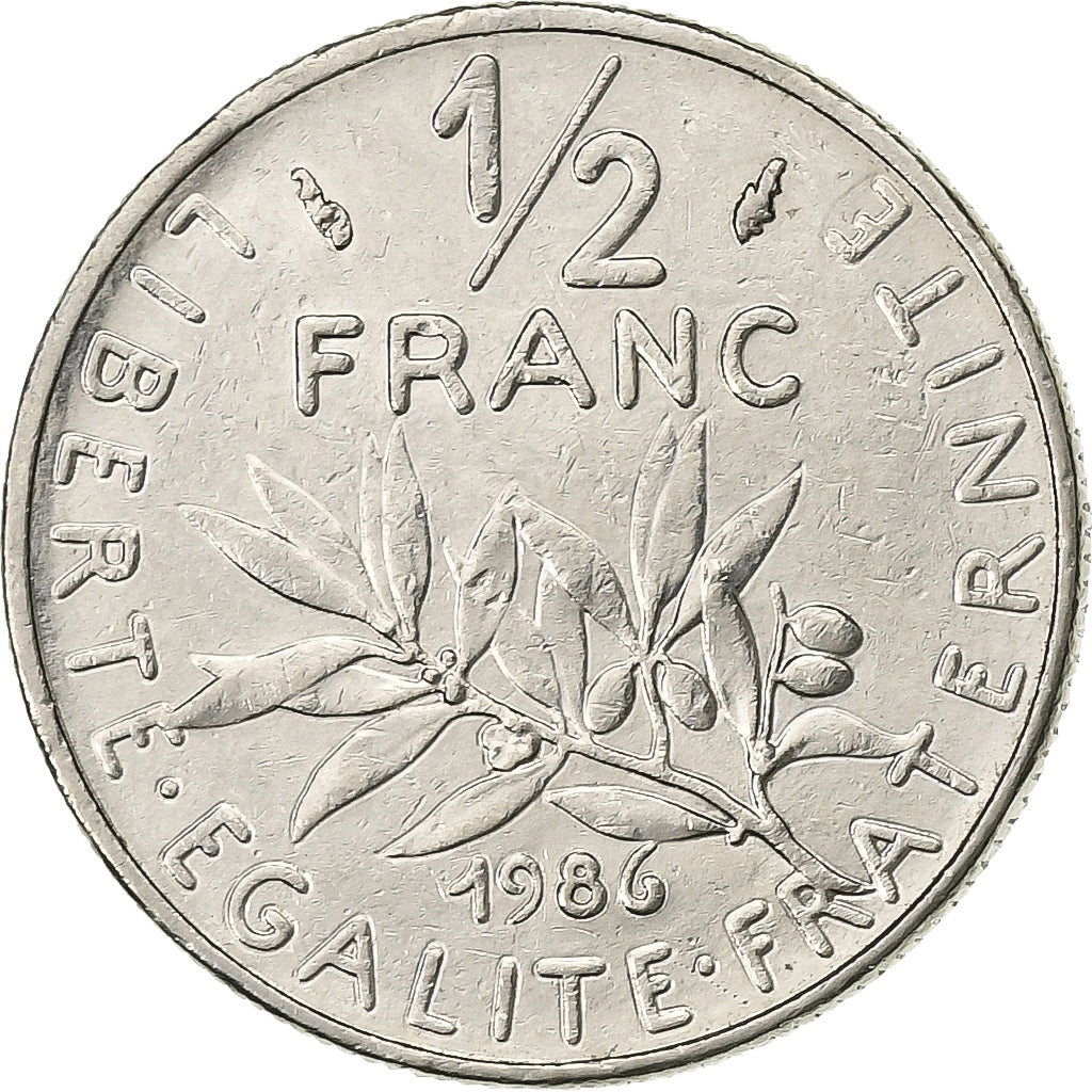 France, 1/2 Franc, Semeuse, 1986, Paris, Nickel, AU(50-53), KM:931.1