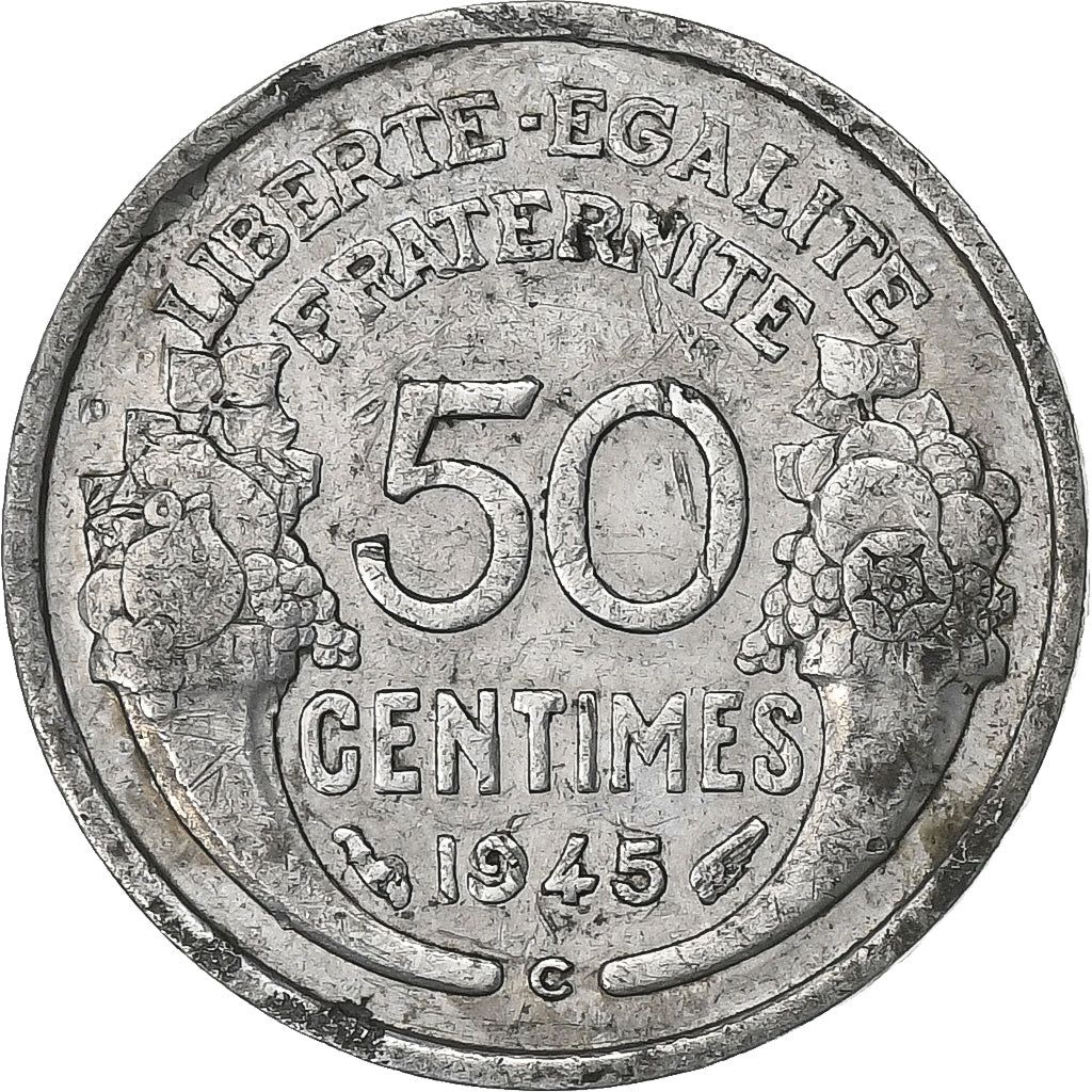 Frankreich, 50 Centimes, Morlon, 1945, Castelsarrasin, Aluminium, S+