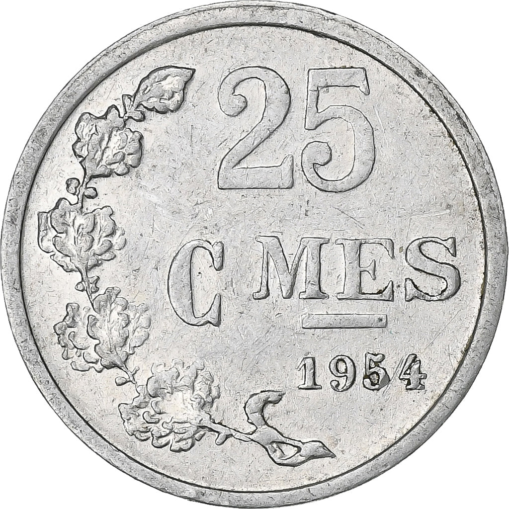 Luxemburg, Jean, 25 Centimes, 1954, Aluminium, SS+, KM:45a.1