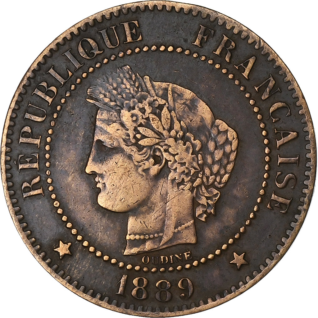 Frankreich, 2 Centimes, Cérès, 1889, Paris, Bronze, SS, Gadoury:105, KM:827.1