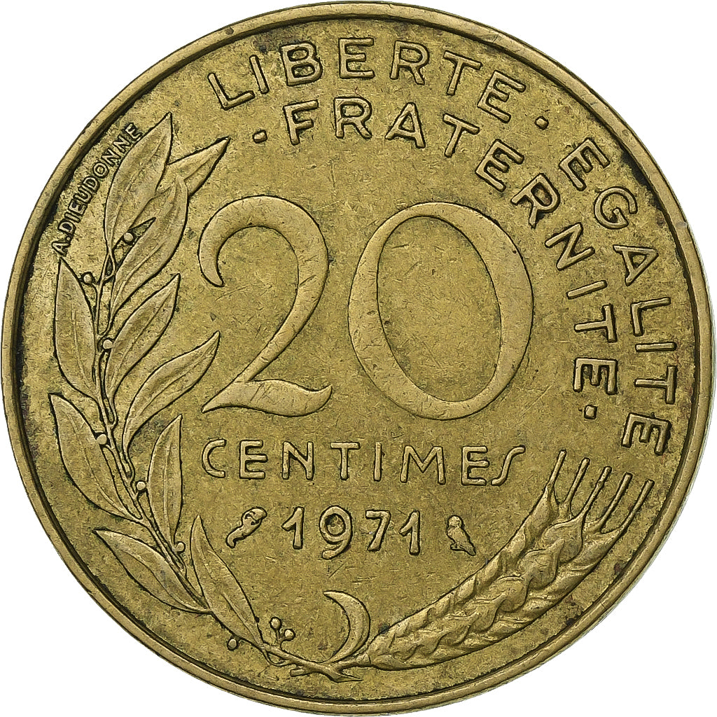 Francia, 20 Centimes, Marianne, 1971, Paris, Alluminio-bronzo, BB+, Gadoury:332
