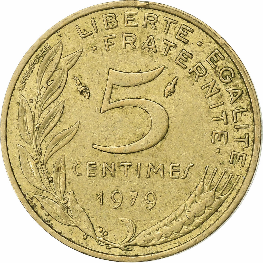 Francja, 5 Centimes, Marianne, 1979, Paris, Aluminium-Brąz, EF(40-45)